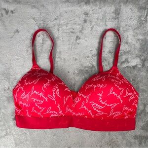 Victoria Secret Love Pink Bra Size 40D Red Wear Everywhere Wireless Push Up